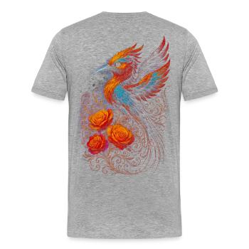 Feuriger Papagei mit Rosenmotiven - Männer Premium Bio T-Shirt - Grau meliert - Hinten - Damien (186cm)