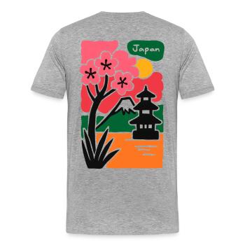 Sakura Tempel am See Japan - Männer Premium Bio T-Shirt - Grau meliert - Hinten - Damien (186cm)