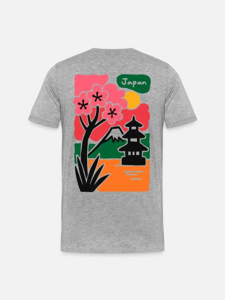 Sakura Tempel am See Japan - Männer Premium Bio T-Shirt - Grau meliert
