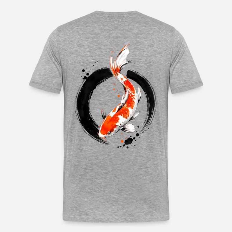 Zen Koi Ink Circle - Männer Premium Bio T-Shirt - Grau meliert