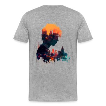 Silhouette Homme en aquarelle à Tokyo - T-shirt bio Premium Homme - gris chiné - Dos - Damien (186cm)