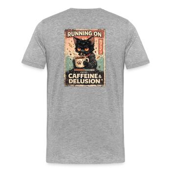 Kaffee Katze: Koffein & Illusion - Männer Premium Bio T-Shirt - Grau meliert - Hinten - Damien (186cm)