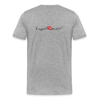 Chuchichäschtli | Swiss word in dialect - Men's Premium Organic T-Shirt - heather grey - Back - Damien (186cm)