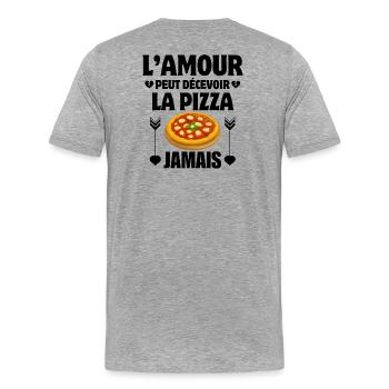 Pizza, fan de pizza, mangeur de pizza - T-shirt bio Premium Homme - gris chiné - Dos - Damien (186cm)