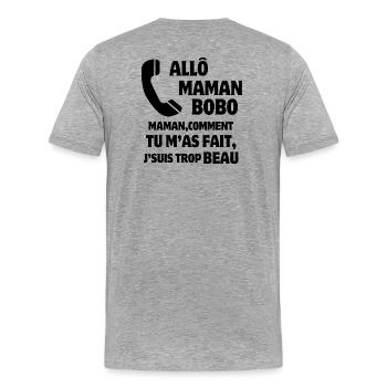 Mama, Super-Mama, Mutter und Sohn - Männer Premium Bio T-Shirt - Grau meliert - Hinten - Damien (186cm)