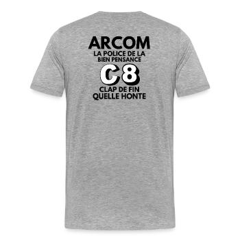 C8, freedom of expression, media, tv - Men's Premium Organic T-Shirt - heather grey - Back - Damien (186cm)