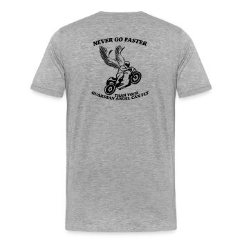 Fahre nie schneller als dein Schutzengel - Männer Premium Bio T-Shirt - Grau meliert - Hinten - Damien (186cm)