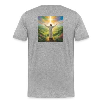 Jésus, catholique Jésus-Christ - T-shirt bio Premium Homme - gris chiné - Dos - Damien (186cm)