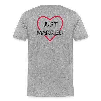 Just married Herz Hochzeit Partnerlook - Männer Premium Bio T-Shirt - Grau meliert - Hinten - Damien (186cm)