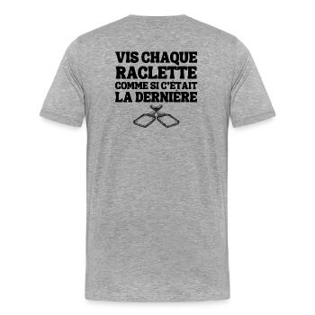 raclette, fromage, fromage fondu - T-shirt bio Premium Homme - gris chiné - Dos - Damien (186cm)
