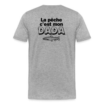 pêche, pêcheur, canne à pêche - T-shirt bio Premium Homme - gris chiné - Dos - Damien (186cm)