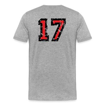 Le numéro dix-sept, - No. 17 (deux couleurs) rouge - T-shirt bio Premium Homme - gris chiné - Dos - Damien (186cm)