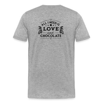 Tout ce dont j’ai besoin, c’est d’amour et de chocolat - T-shirt bio Premium Homme - gris chiné - Dos - Damien (186cm)
