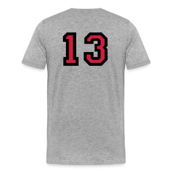 Le numéro 13 - numéro de treize - T-shirt bio Premium Homme - gris chiné - Dos - Damien (186cm)