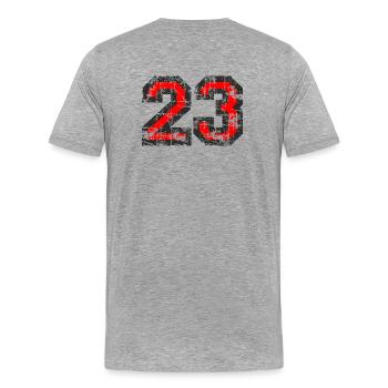 Zahl 23 (Vintage Rot) 23. Geburtstag Nr. 23 - Männer Premium Bio T-Shirt - Grau meliert - Hinten - Damien (186cm)