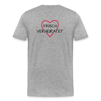 Frisch verheiratet Herz Hochzeit Hochzeitsreise - Männer Premium Bio T-Shirt - Grau meliert - Hinten - Damien (186cm)