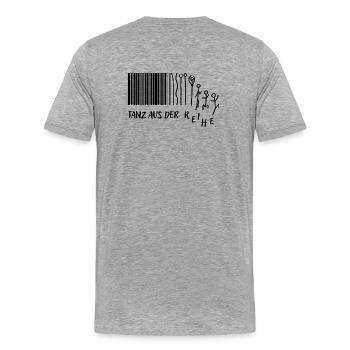 "Tanz aus der Reihe" Strichmännchen Strichcode - Männer Premium Bio T-Shirt - Grau meliert - Hinten - Damien (186cm)