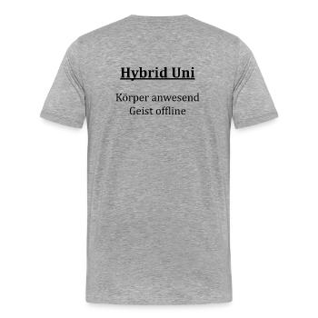 Unispruch "Hybrid Uni" Geschenk, Studenten - Männer Premium Bio T-Shirt - Grau meliert - Hinten - Damien (186cm)