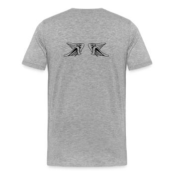 Design 15 (Flügelset, eng) - Männer Premium Bio T-Shirt - Grau meliert - Hinten - Damien (186cm)