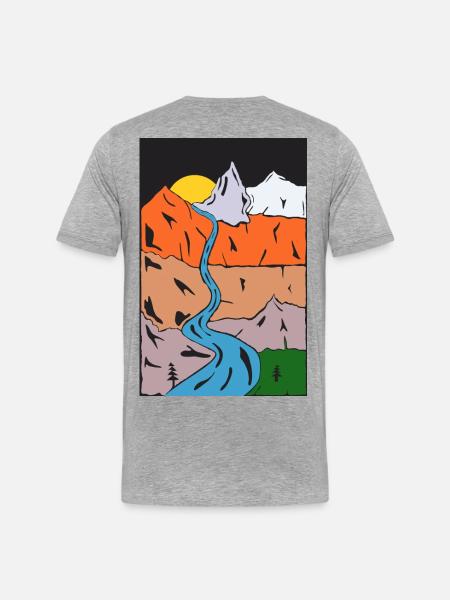 Mountain River Sunset Panorama - Men's Premium Organic T-Shirt - heather grey