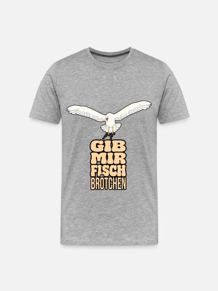 Möwe - Gib mir Fischbrötchen - Männer Premium Bio T-Shirt - Grau meliert