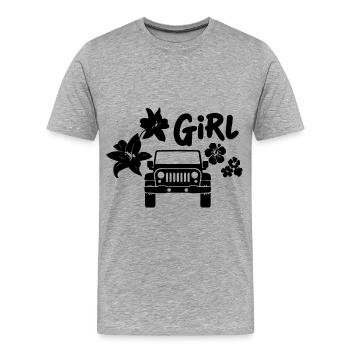 Frau mit Geländewagen - Männer Premium Bio T-Shirt - Grau meliert - Vorne - Damien (186cm)