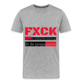 FXCK Les médias - T-shirt bio Premium Homme - gris chiné - Devant - Damien (186cm)