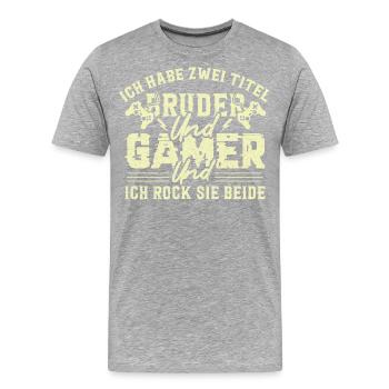 ICH HABE ZWEI TITEL BRUDER UND GAMER UND ICH... - Männer Premium Bio T-Shirt - Grau meliert - Vorne - Damien (186cm)