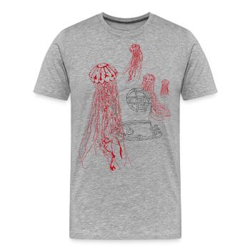 Stummer Schrei aus dem Meer, in schwarz/rot - Männer Premium Bio T-Shirt - Grau meliert - Vorne - Damien (186cm)