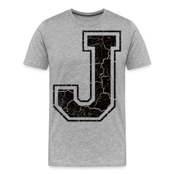 Buchstabe J im Vintage-Shabby-Chic - Männer Premium Bio T-Shirt - Grau meliert - Vorne - Damien (186cm)