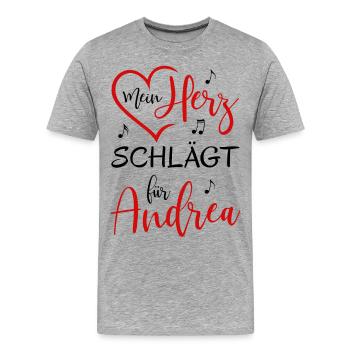 Mein Herz schlägt für Andrea - Männer Premium Bio T-Shirt - Grau meliert - Vorne - Damien (186cm)