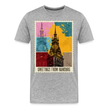 Hamburg Deutschland Stadt Skyline Briefmarke - Männer Premium Bio T-Shirt - Grau meliert - Vorne - Damien (186cm)