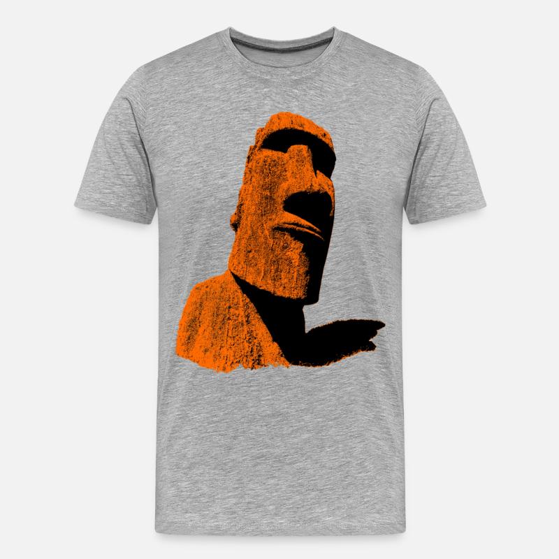 Moai Orange - Männer Premium Bio T-Shirt - Grau meliert