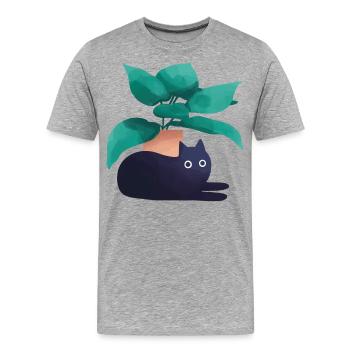 Katzen vor Blumentopf - Männer Premium Bio T-Shirt - Grau meliert - Vorne - Damien (186cm)