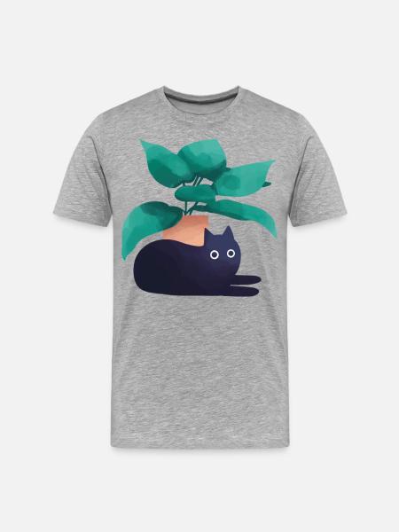 Katzen vor Blumentopf - Männer Premium Bio T-Shirt - Grau meliert