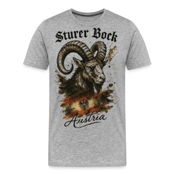 Sturer Bock mit Hörnern, Grunge-Stil, Alpen-Flair - Männer Premium Bio T-Shirt - Grau meliert - Vorne - Damien (186cm)