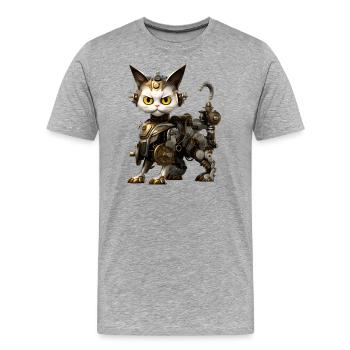 Steampunk Katze - Männer Premium Bio T-Shirt - Grau meliert - Vorne - Damien (186cm)