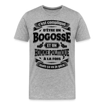 BOGOSSE ET HOMME POLITIQUE - T-shirt bio Premium Homme - gris chiné - Devant - Damien (186cm)