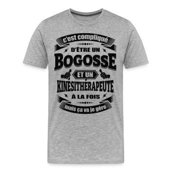 BOGOSSE ET KINÉSITHÉRAPEUTE - T-shirt bio Premium Homme - gris chiné - Devant - Damien (186cm)