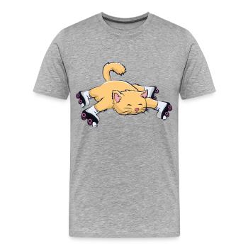 Katze mit Rollschuhe - Männer Premium Bio T-Shirt - Grau meliert - Vorne - Damien (186cm)