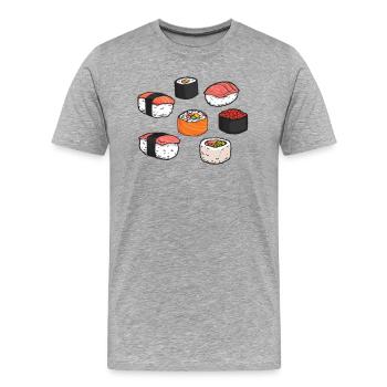 Sushi Asiatische Küche Fast Food Foodie Stäbchen - Männer Premium Bio T-Shirt - Grau meliert - Vorne - Damien (186cm)