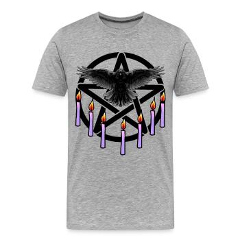 Halloween Pentagramme Corbeau Occulte Satan Diable - T-shirt bio Premium Homme - gris chiné - Devant - Damien (186cm)
