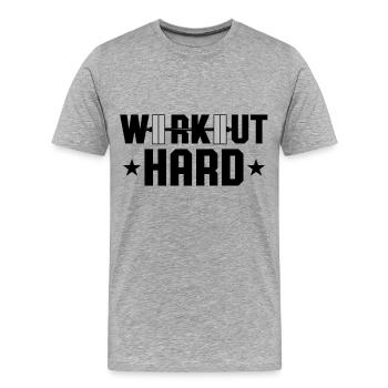 workout hard, Fitness, Body building, Geschenk - Männer Premium Bio T-Shirt - Grau meliert - Vorne - Damien (186cm)