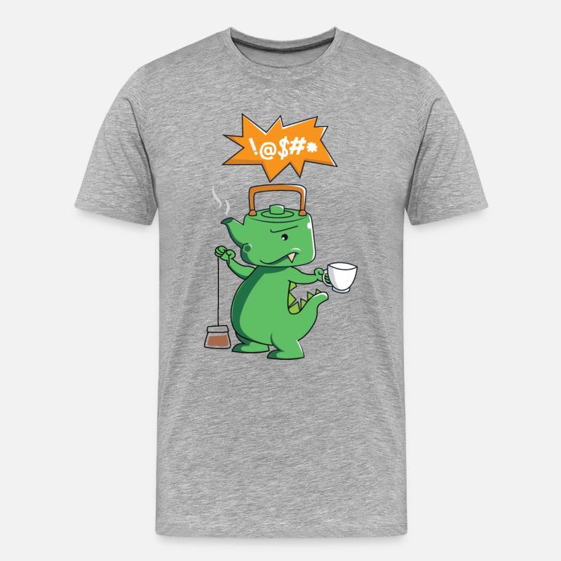 Tee-Rex - Tee trinken - Dinosaurier - Männer Premium Bio T-Shirt - Grau meliert