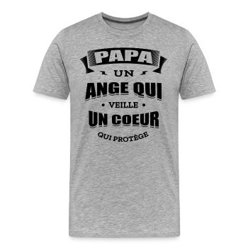 PAPA UN ANGE QUI VEILLE UN CŒUR QUI PROTÈGE - T-shirt bio Premium Homme - gris chiné - Devant - Damien (186cm)