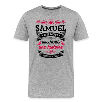 SAMUEL UN NOM UNE FIERTÉ AUCUN RIVAL - T-shirt bio Premium Homme - gris chiné - Devant - Damien (186cm)