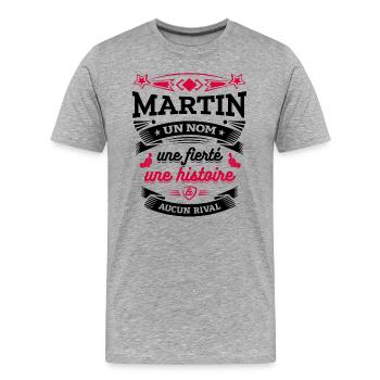 MARTIN UN NOM UNE FIERTÉ AUCUN RIVAL - T-shirt bio Premium Homme - gris chiné - Devant - Damien (186cm)