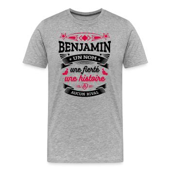 45 Benjamin BL - T-shirt bio Premium Homme - gris chiné - Devant - Damien (186cm)