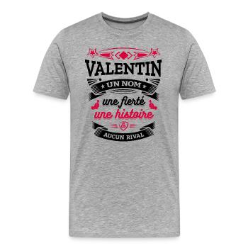 VALENTIN UN NOM UNE FIERTÉ AUCUN RIVAL - T-shirt bio Premium Homme - gris chiné - Devant - Damien (186cm)