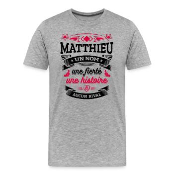 MATTHIEU UN NOM UNE FIERTÉ AUCUN RIVAL - T-shirt bio Premium Homme - gris chiné - Devant - Damien (186cm)